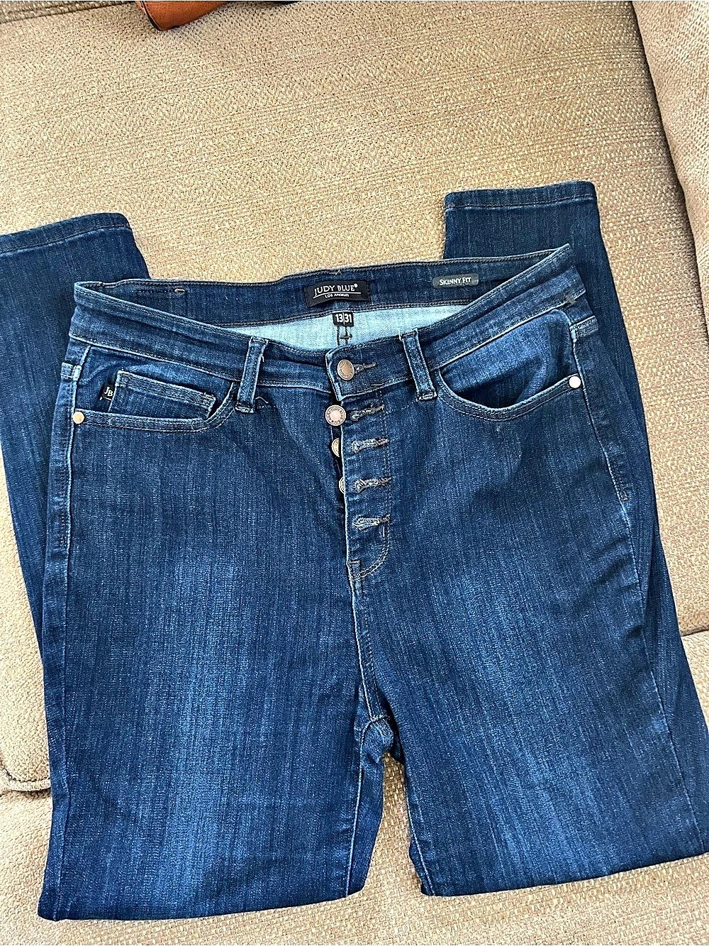 Judy Blue Dark Wash Button Fly Skinny Jeans Blue Waist 13/31